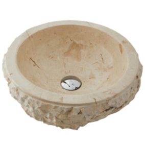 Vasque à poser / lavabo en marbre coloris beige - Diamètre 40 x Hauteur 15 cm