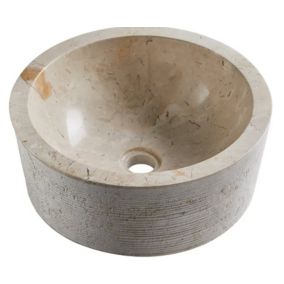 Vasque à poser / lavabo rond en marbre coloris beige - Diamètre 40 x Hauteur 15 cm