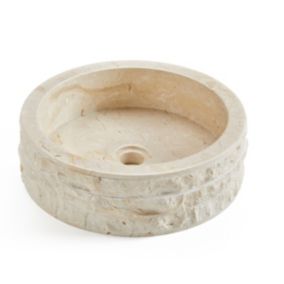 Vasque à poser / lavabo rond en marbre, coloris beige - Diamètre 40 x Hauteur 15 cm