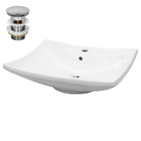 Vasque à Poser Lavabo Salle de Bain Trapézoïdal 605 x 460 x 165 mm en Céramique Blanc