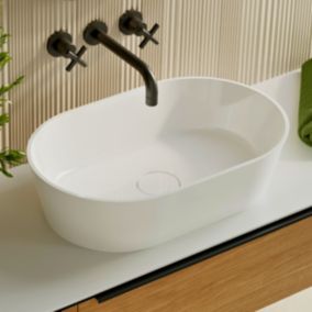 Vasque à poser Minéral Composite Blanc Brillant Ovale L47 x P38 x H16,6, KARIN LAVABERG by Sanizéo