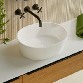 Vasque à poser Minéral Composite Blanc Brillant Ovale L59,9 x P37,9 x H16,6, KARIN LAVABERG by Sanizéo