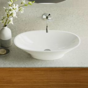 Vasque à poser Minéral Composite Blanc Brillant Ovale L60 x P35 x H16, LARS LAVABERG by Sanizéo