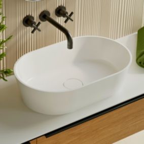 Vasque à poser Minéral Composite Blanc Mat Ovale L47 x P38 x H16,6, KARIN LAVABERG by Sanizéo