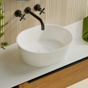Vasque à poser Minéral Composite Blanc Mat Ovale L59,9 x P37,9 x H16,6, KARIN LAVABERG by Sanizéo
