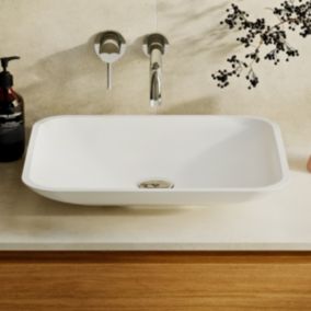 Vasque à poser Minéral Composite Blanc Mat Rectangle L49,9 x P39,9 x H9,2, ANJA LAVABERG by Sanizéo
