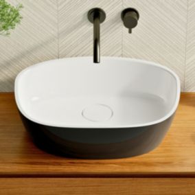 Vasque à poser Minéral Composite Noir/Blanc Brillant Asymétrique L50 x P36 x H16,6, FRODE LAVABERG by Sanizéo