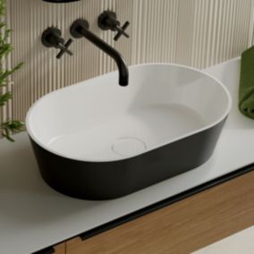 Vasque à poser Minéral Composite Noir/Blanc Brillant Ovale L47 x P38 x H16,6, KARIN LAVABERG by Sanizéo