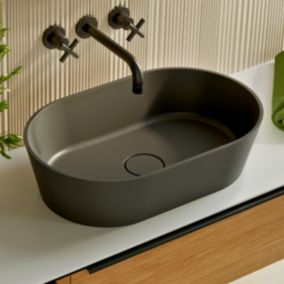 Vasque à poser Minéral Composite Noir Mat Ovale L47 x P38 x H16,6, KARIN LAVABERG by Sanizéo