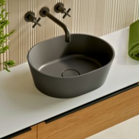 Vasque à poser Minéral Composite Noir Mat Ovale L59,9 x P37,9 x H16,6, KARIN LAVABERG by Sanizéo