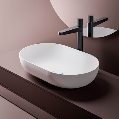 Vasque à poser O-540 en fonte minérale - blanc mat - 54x34x10,5cm Sans cache