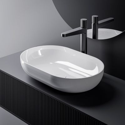 Vasque à poser O-540 en fonte minérale (pierre de synthèse) - en blanc brillant - 54x34x10,5cm Sans cache