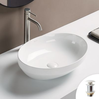 Vasque à poser ovale 50x36cm en céramique blanc brillant + bonde pop-up incluse collection OPERA