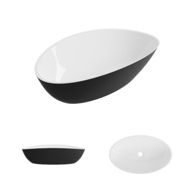 Vasque à poser ovale - Blanc/Noir Brillant - Minéral composite - L60 x l36 x H16 cm -  EIRA LAVABERG