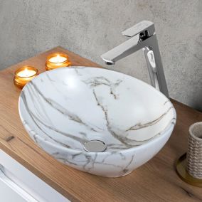 Vasque à poser ovale en céramique PAT blanc marbré 41 x 33 cm
