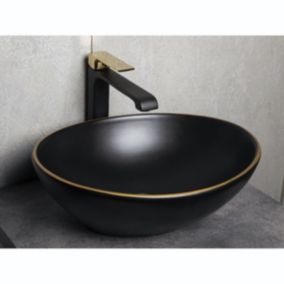 Vasque à poser ovale en ceramique FORMOZA noir lisere dore 41.5 x 33.5 cm