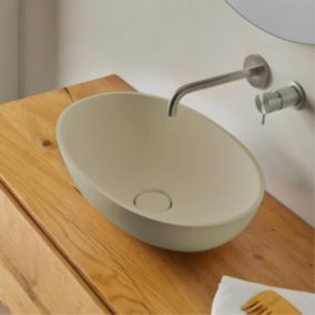 Vasque à poser, Ovale L47,3xP32,4xH14,5cm, lavabo salle de bain RESIGRES Altéa Beige , Solid Surface