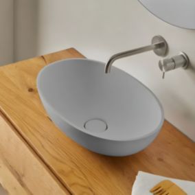 Vasque à poser, Ovale L47,3xP32,4xH14,5cm, lavabo salle de bain RESIGRES Altéa Gris , Solid Surface