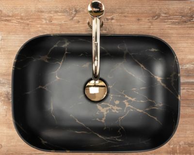 Vasque À Poser Rea Belinda Marble Matt Black Rectangle