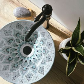 Vasque À Poser Rea Mandala White Blue Round