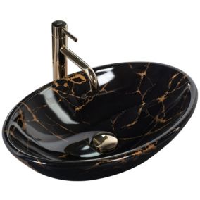 Vasque À Poser Rea Pamela Marble Shiny Black Oval