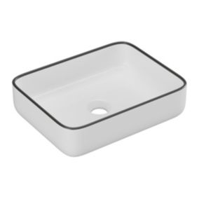 Vasque à poser rectangle en céramique - Blanc avec liseré noir  - 50 x 39 cm - JUNIKO II