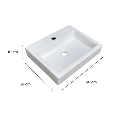 Vasque à poser rectangle en céramique blanche 48x38cm