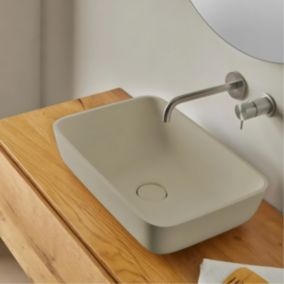 Vasque à poser, Rectangle L47,4xP32,4xH14,8cm, lavabo salle de bain RESIGRES Javéa Beige , Solid Surface