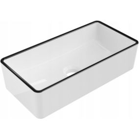 Vasque à poser rectangulaire, céramique 46,5x23,5x12 cm Blanc/Noir