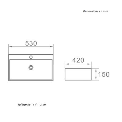 Vasque à poser rectangulaire en ceramique CORRIENTES 53 x 42 cm