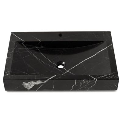 Vasque à poser rectangulaire Marbre Noir 70x45x10 cm avec perçage  - RO'MA NATURE