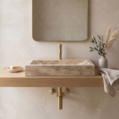 Vasque à poser rectangulaire  Travertin Beige 70x45x10 cm avec perçage  - RO'MA NATURE