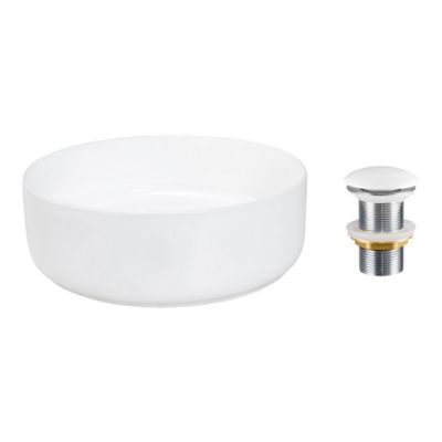 Vasque à poser ronde 36,5 cm blanc brillant avec bonde clic clac