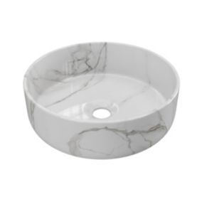 Vasque à poser ronde blanche effet marbre en céramique - 36 cm - VIAMARBA