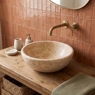 Vasque à poser ronde bol Travertin Beige 42x15 cm  - RO'MA NATURE