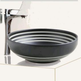 Vasque à Poser Ronde Céramique Noire rainurée Blanc 40,5cm - Chromatic