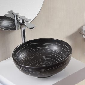Vasque à Poser Ronde - Céramique Noire rainurée Blanc - 41 cm Dark