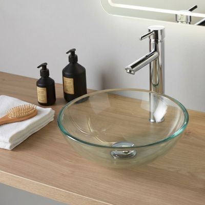 Vasque à poser ronde diamètre 31 cm - Forme bol - Verre transparent