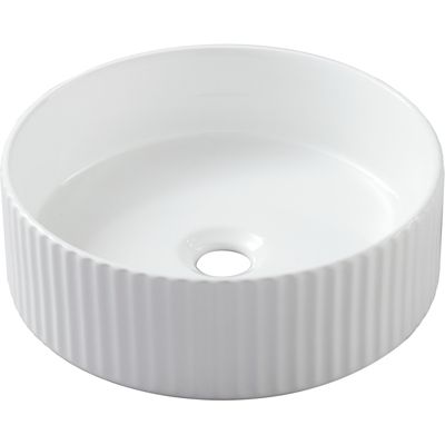 Vasque à poser ronde diamètre 36 cm - Blanc brillant - finition cannelée - Ania
