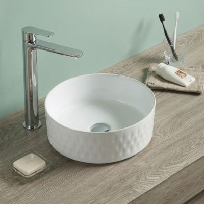 Vasque à poser ronde diamètre 36 cm - blanc brillant - finition striée - sans trop-plein - SAT Infinitio