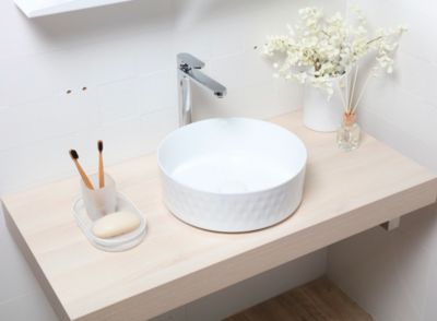 Vasque à poser ronde diamètre 36 cm - blanc brillant - finition striée - sans trop-plein - SAT Infinitio