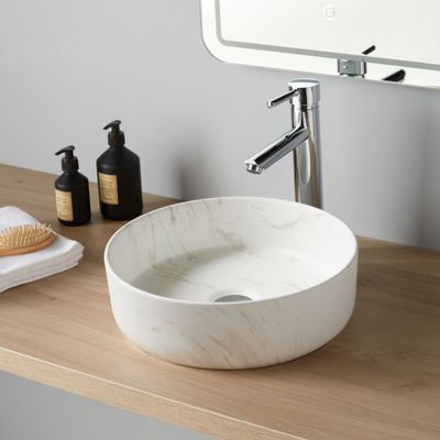 Vasque à poser ronde diamètre 36 cm - Effet marbre - Rebords fins - Andria