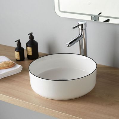 Vasque à poser ronde diamètre 36 cm - Liseré noir - Rebords fins - Adina