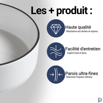 Vasque à poser ronde diamètre 36 cm - Liseré noir - Rebords fins - Adina
