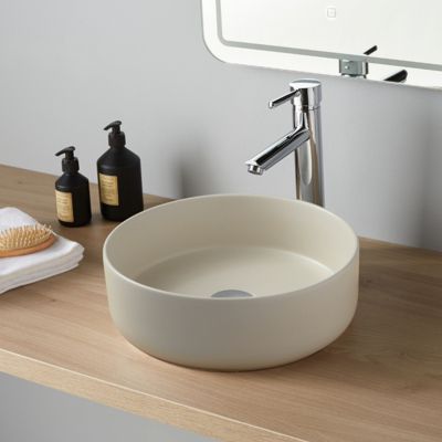 Vasque à poser ronde diamètre 37 cm - Beige mat - Rebords fins - Andria