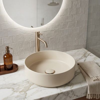Vasque à poser ronde diamètre 37 cm - Beige mat - Rebords fins - Andria