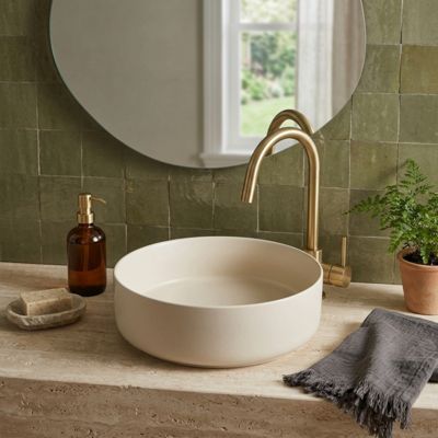 Vasque à poser ronde diamètre 37 cm - Beige mat - Rebords fins - Andria