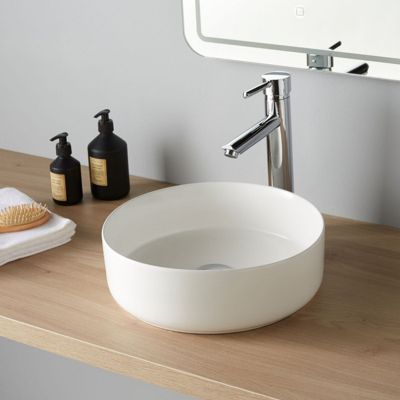 Vasque à poser ronde diamètre 37 cm - Blanc mat - Rebords fins - Andria