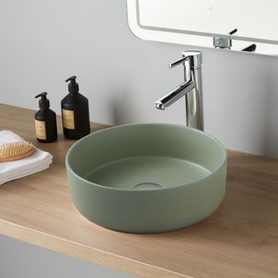 Vasque à poser ronde diamètre 37 cm - Vert mat - Rebords fins - Andria