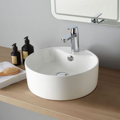 Vasque à poser ronde diamètre 41 cm - Blanc brillant - avec plage et trop plein - Curve